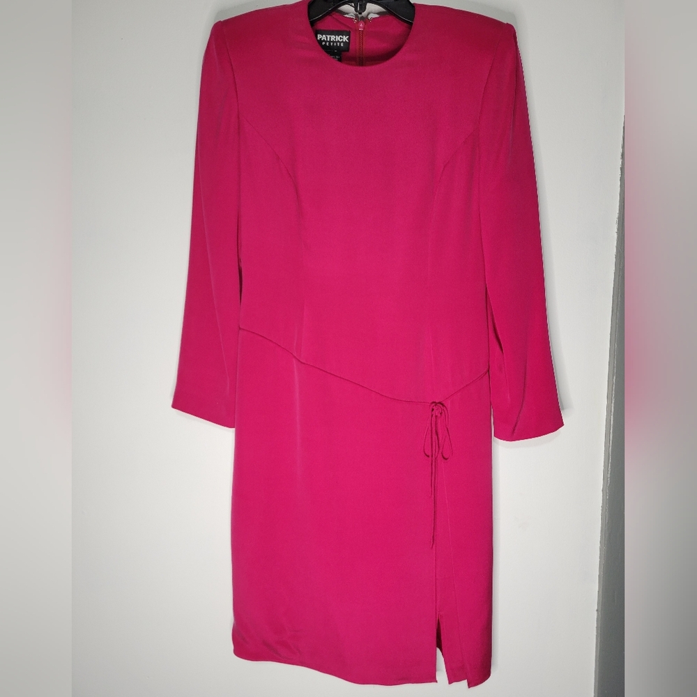 Vintage Patrick Peite Collection 100% Silk Fuchsia Long Sleeve Dress SZ 6.